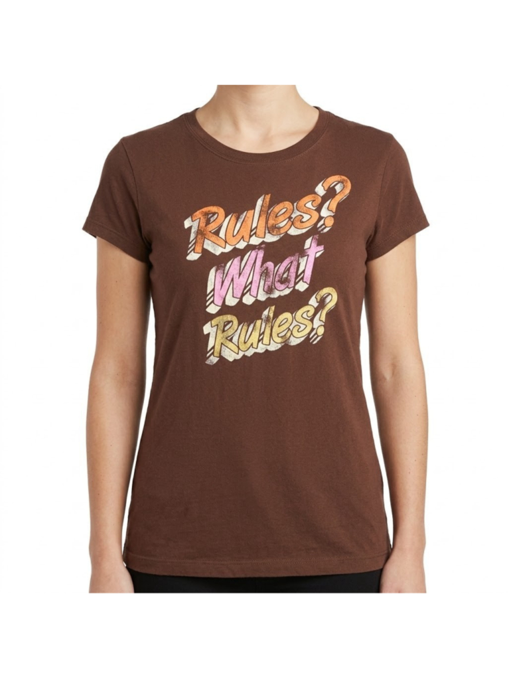 No Boundaries Brown Graphic T Shirt "Rules? What Rules?" Y2K Juniors Medium 7/9